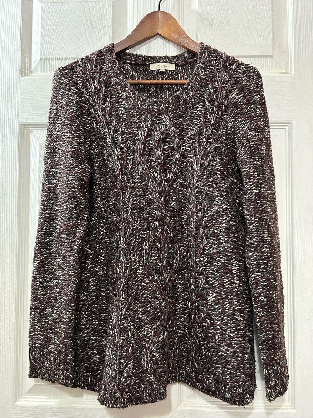 Madewell Cable Knit Sweater Marled Burgundy Gray Womens Medium